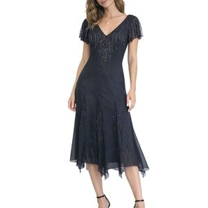 Vtg JLaxmi Embellished Hankerchief Dress 10 (Fits M) Cocktail Whimsigoth Elegant
